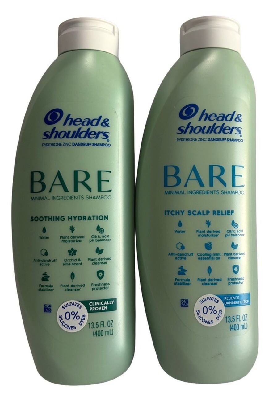 Head & Shoulders BARE Shampoo 13.5 oz 2 Pack Hydration + Itchy Scalp Relief New